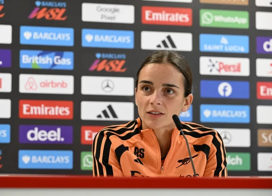 Renee Slegers at an Arsenal Women press conference.