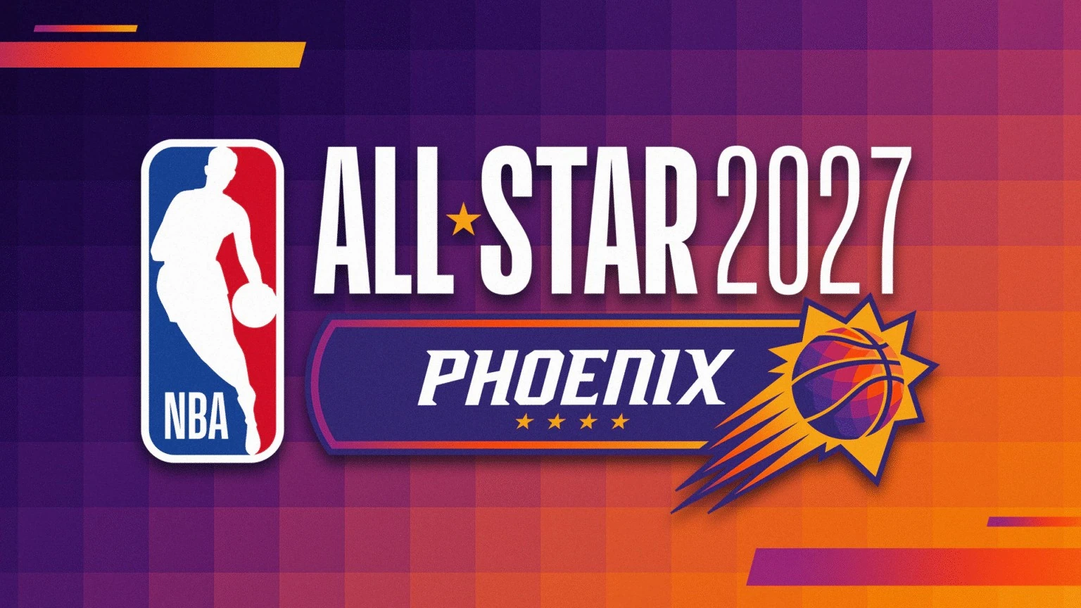 Đồ họa chính thức quảng bá các sự kiện dành cho người hâm mộ NBA All-Star 2027 tại Phoenix.