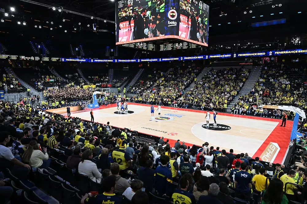A EuroLeague game in the article's file photograph; it does not show talks with the NBA.