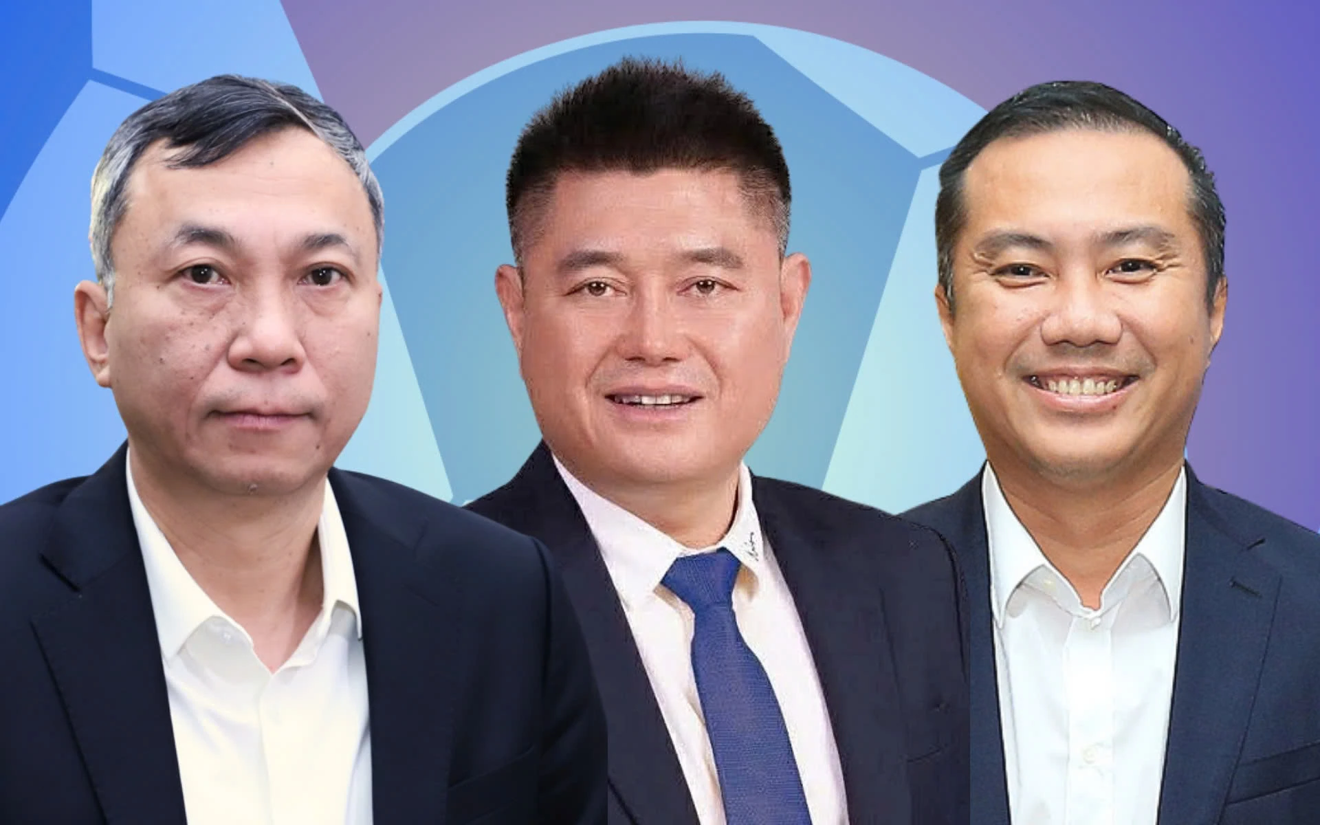 Ảnh ghép chân dung ba người được đề cử chức danh Chủ tịch VFF khóa X