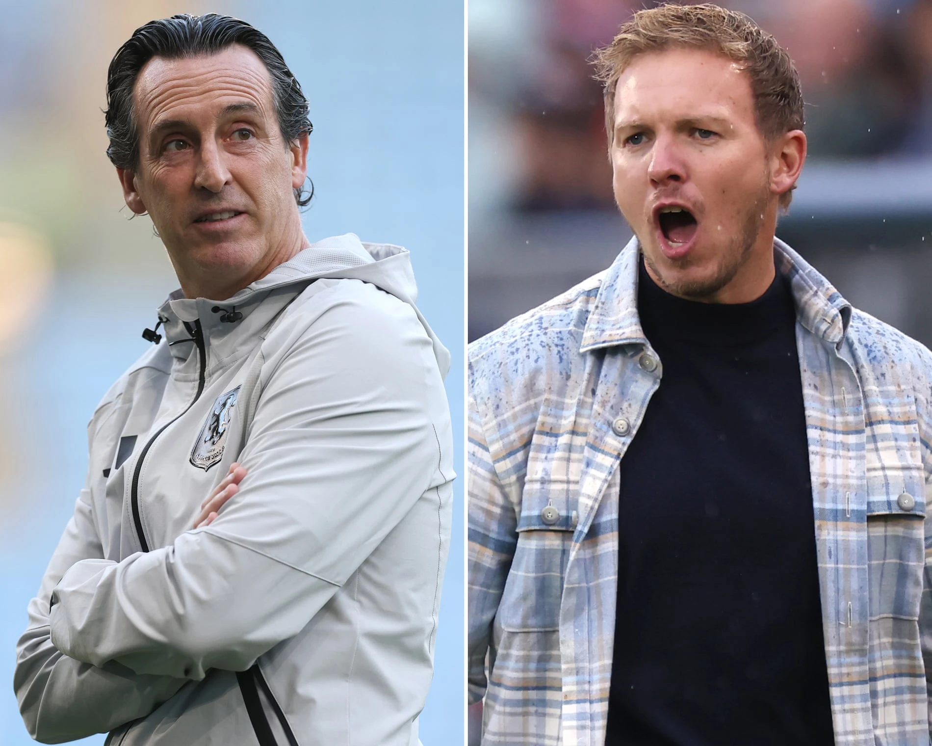 Composite image of coaches Unai Emery and Julian Nagelsmann.