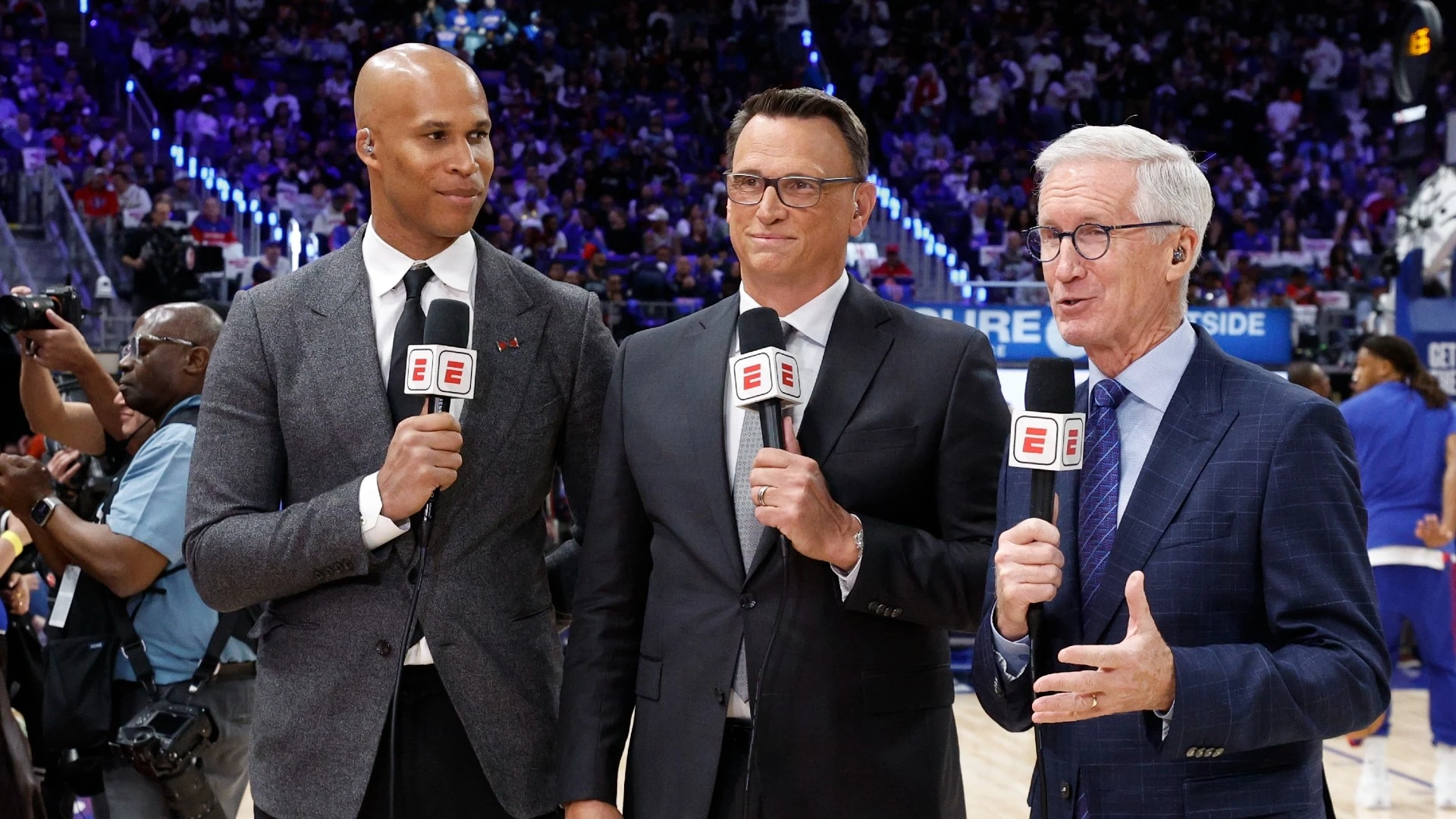 ESPN's broadcast team in the photograph illustrating its new-season roster.