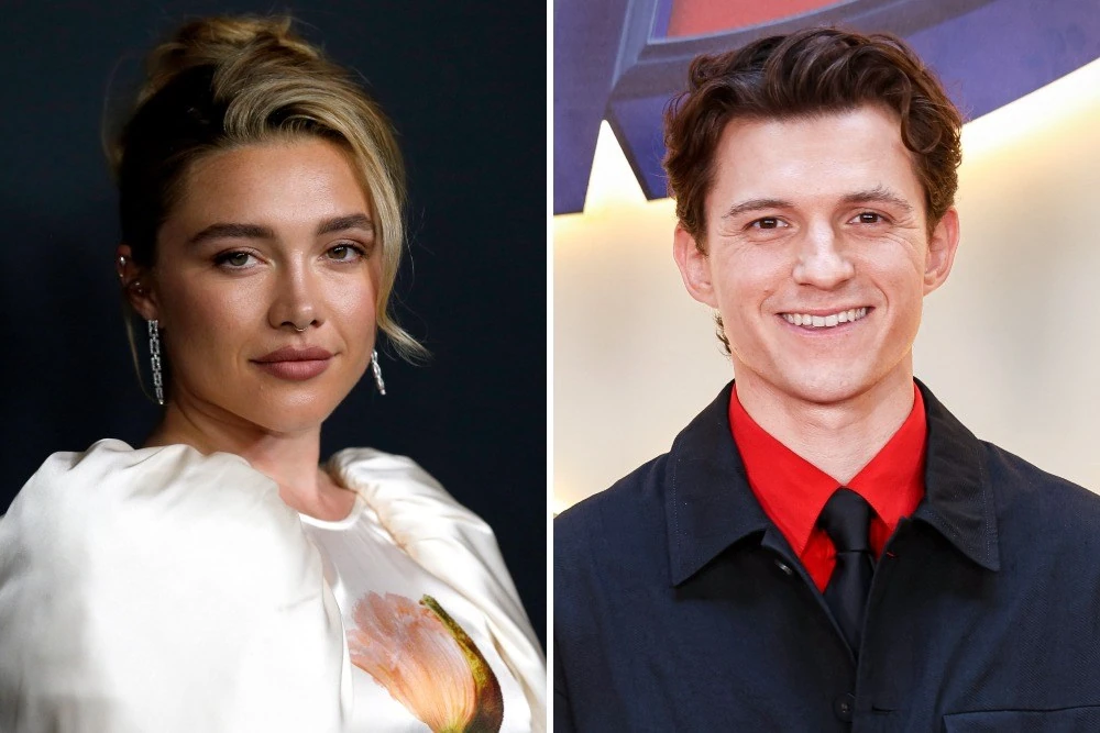 Florence Pugh và Tom Holland trong ảnh ghép chân dung; không phải ảnh phim.