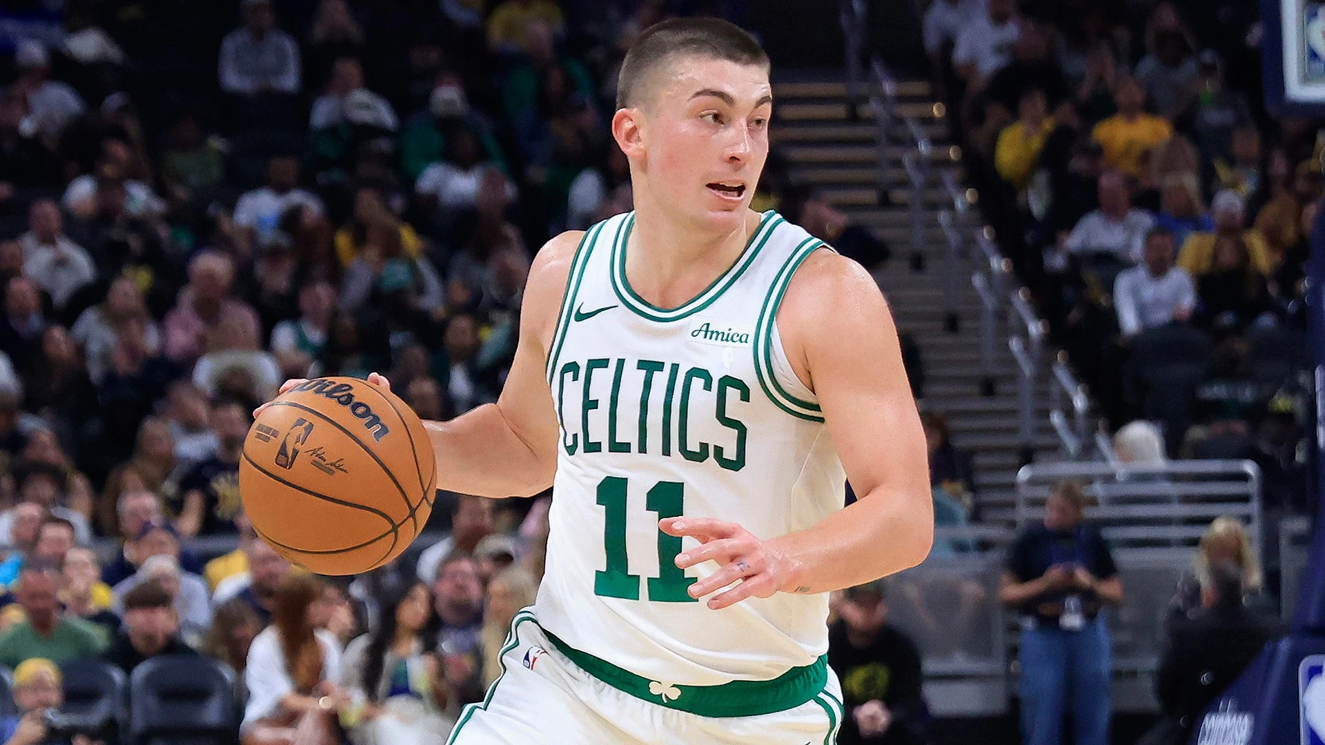 Payton Pritchard in Celtics colours in NBA's 2025 archive image.