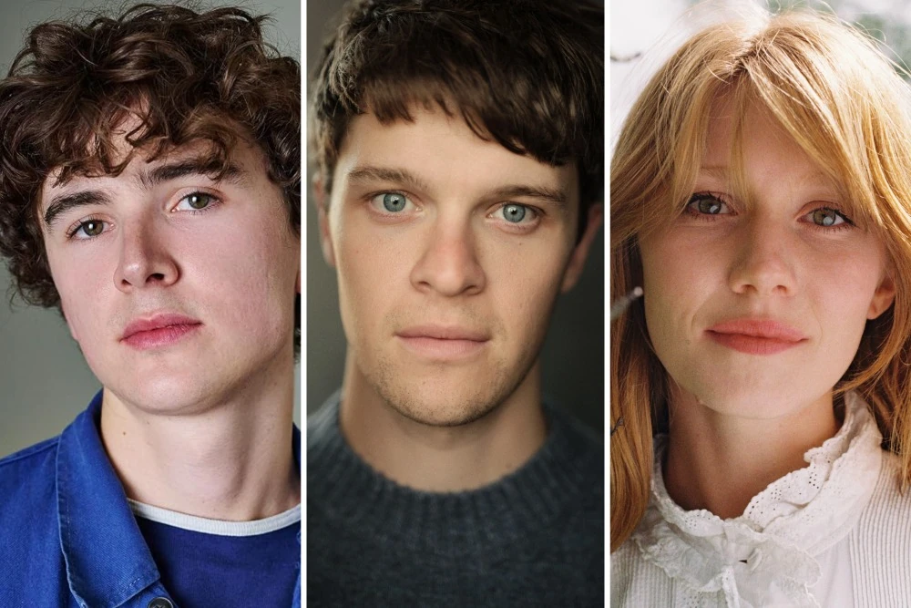 Composite of headshots of actors Harry Gilby, Jasper Talbot and Hannah Chinn, cast as Charlie Weasley, James Potter and Lily Potter respectively.