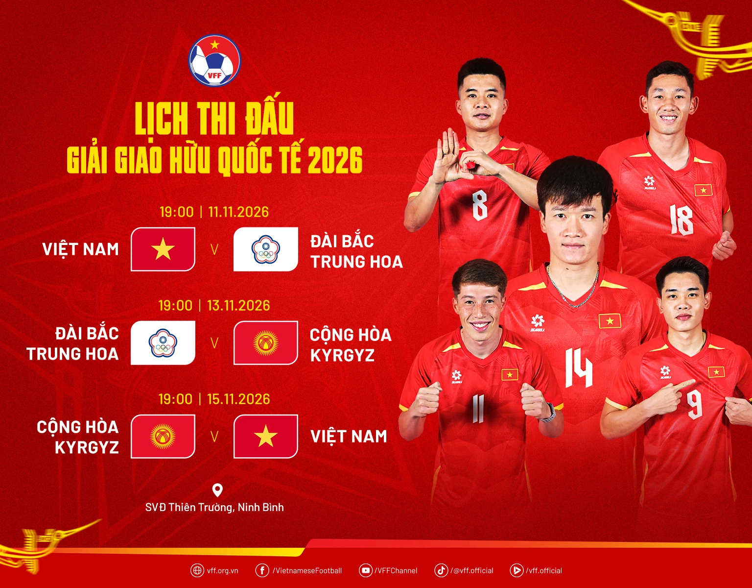 VFF's graphic for the November 2026 international friendly tournament at Thiên Trường.