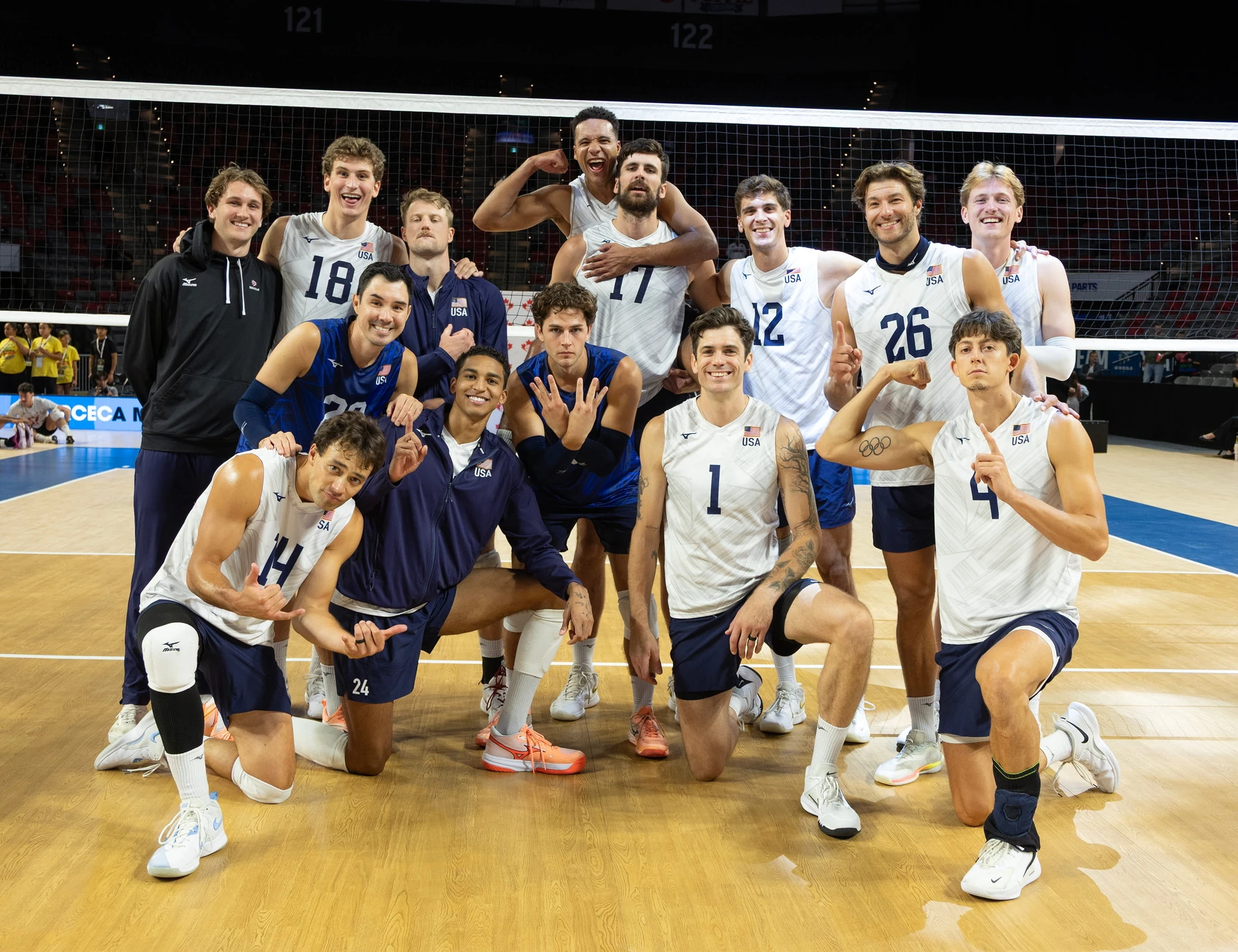 U.S. men's players celebrate after a five-set final in Moncton.