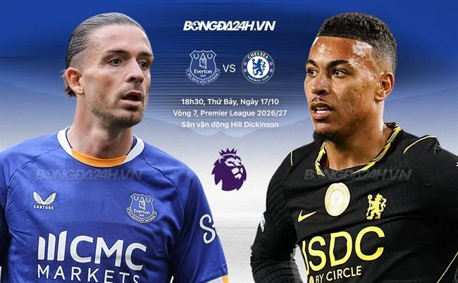 Bongda24h's pre-match Everton–Chelsea graphic.