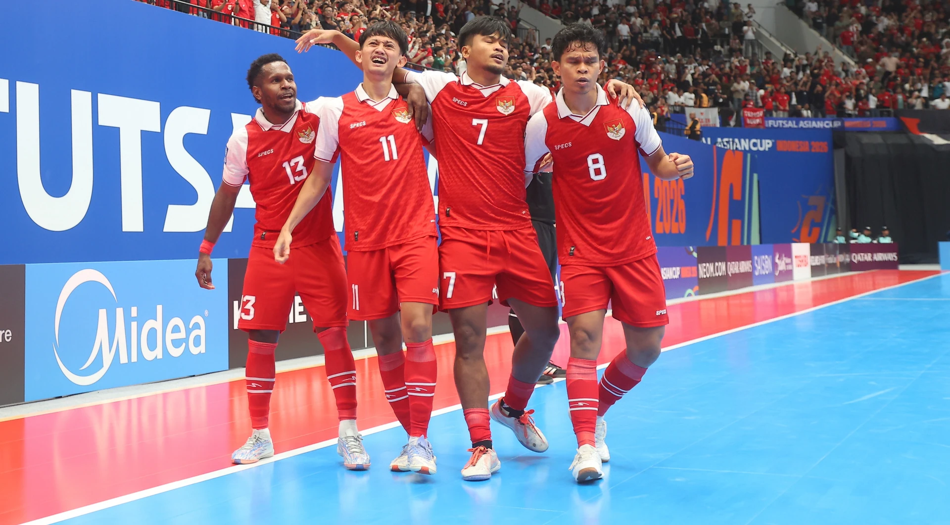 Indonesia ăn mừng trong trận bán kết Futsal Asian Cup gặp Nhật Bản ngày 5/2/2026.
