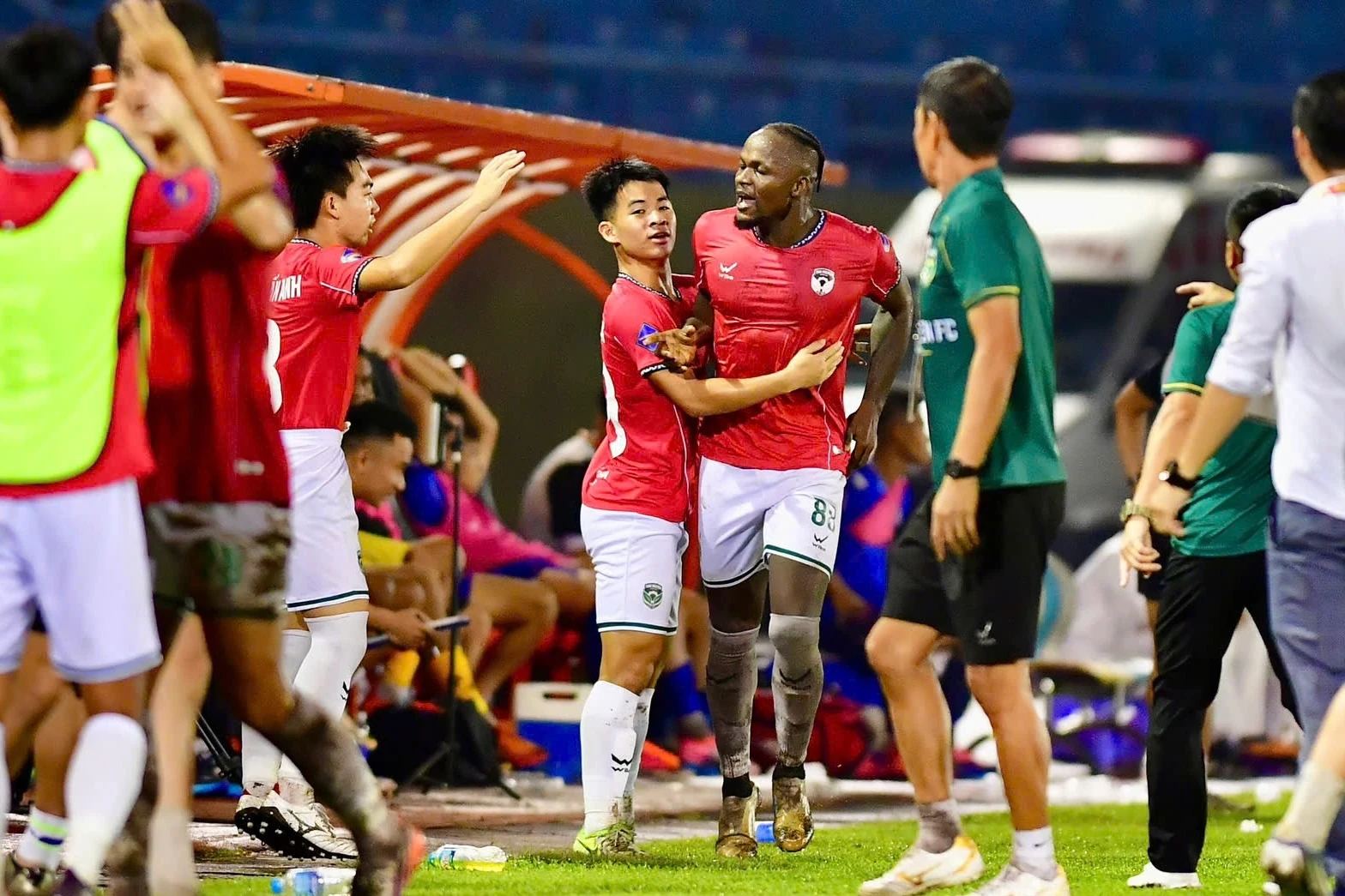 Thái Nguyên players celebrate in the 2026-27 V.League 2 (First Division)