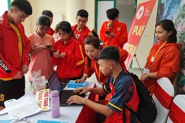 Participants at an anti-doping information activity during a sports event.