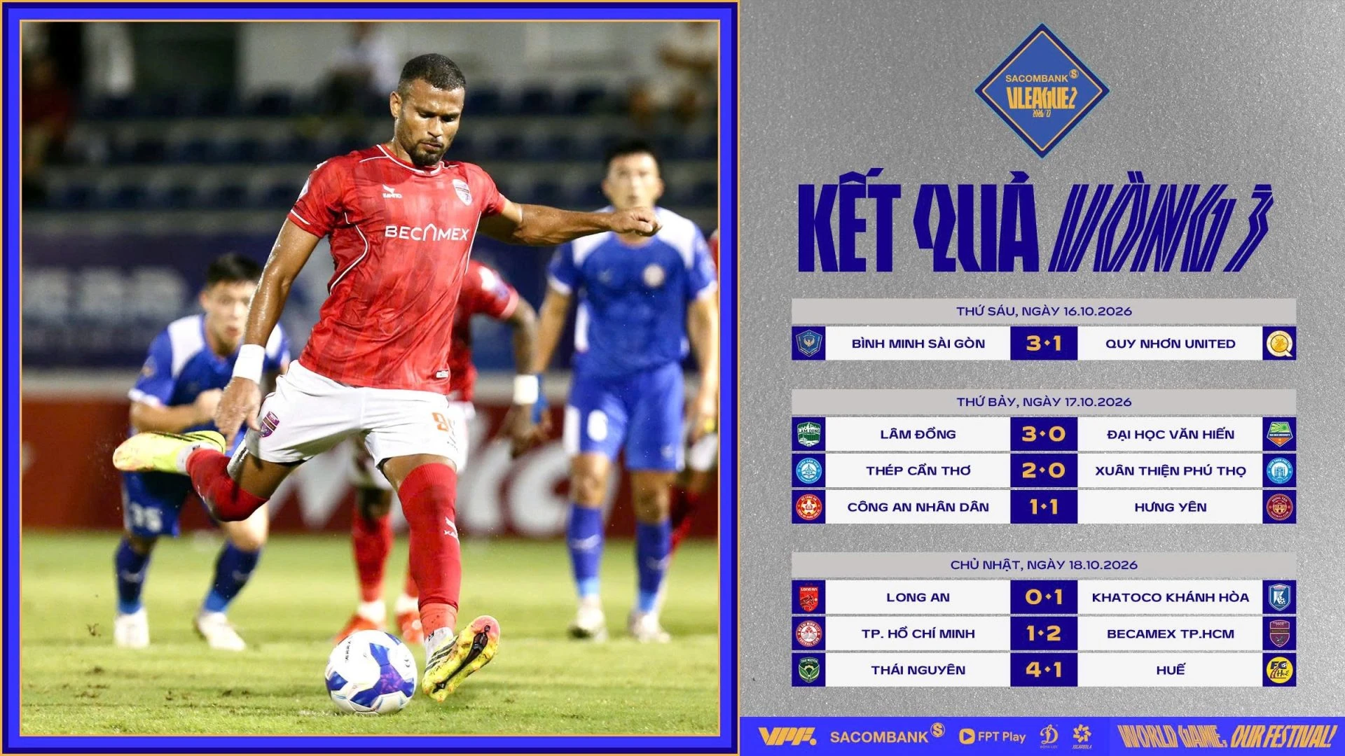 Đồ họa tổng hợp kết quả vòng 3 V.League 2-2026/27 do VPF công bố.