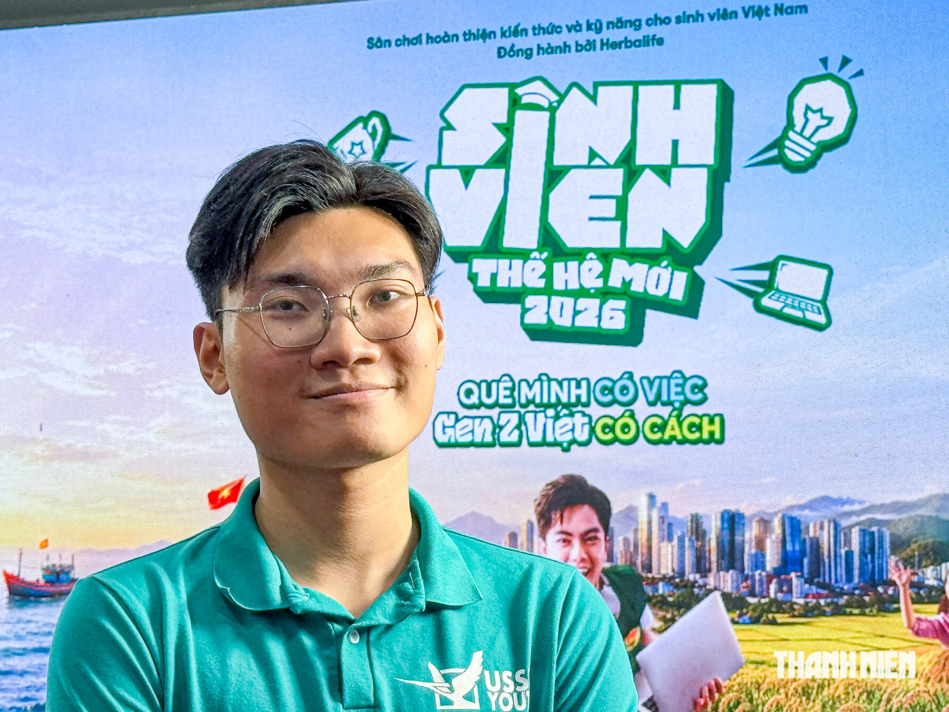 Sinh viên Lê Hoài Nam tại lễ công bố mùa 4 chương trình Sinh viên thế hệ mới.